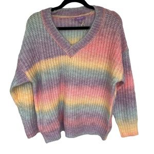 Purple Lava women’s cotton candy striped oversized colorful sweater medium NWOT